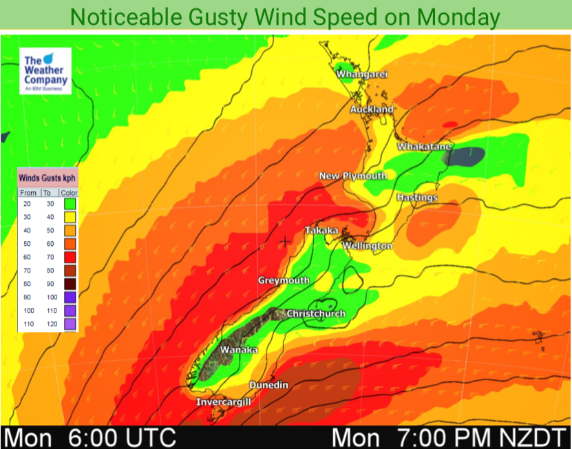 Windy, cooler, weather in NZ for a week 10 bullet points + Maps